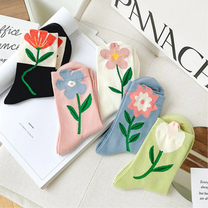 Custom 3D Cuff Floral Cotton Crew SocksDesign <b>Funky</b> Colors Breathable Quick Dry for Women Men-Private Label Manufacture - Product Image 1