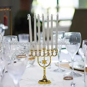 RELIGIOUS MENORAH CANDELABRA EMBOSSED DESIGN <b>BRASS</b> CANDLE HOLDER SEVEN <b>CANDLESTICK</b> MENORAH AVAILABLE by WONDER OVERSEAS - Product Image 4