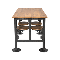 Table de salle à manger industrielle avec tabourets pivotants intégrés, en bois massif et métal, mobilier de restaurant, table de restaurant commerciale
