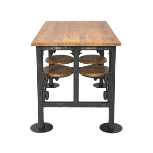 Industrial <b>Dining</b> <b>Table</b> with Integrated Swivel Stools Solid Wood and Metal Restaurant Furniture I Commercial Restaurant <b>Table</b> - Product Image 4