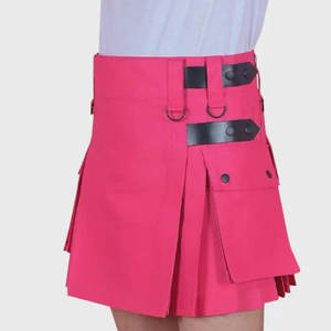 กิ๊ลท์ผ้าฝ้ายสก็อตสีชมพูขนาดเล็ก ทำมือสำหรับผู้หญิง น้ำหนักเบา ทันสมัย สวมใส่สบาย พร้อมกระเป๋าคาร์โก้  สามารถสั่งตัดได้ตามต้องการ - Product Image 3