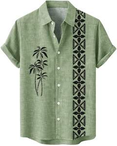 Chemise à manches courtes boutonnée à imprimé tribal vert sauge, vêtements de plage décontractés pour hommes, fabricant OEM sur mesure, approvisionnement en gros - Product Image 1
