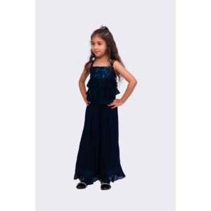 Women's Velour 2-Piece Shorts Set-Navy Blue Sleeveless Embroidered <b>Top</b> - Product Image 5