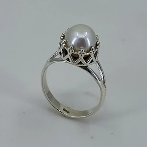 แหวนมุกน้ำจืด เงินแท้ 925 ของขวัญสำหรับเธอ แหวนแบบฝังมุก งานแฮนด์เมด - Product Image 5