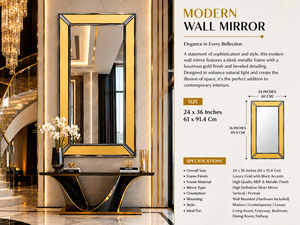 Golden <b>Wall</b> <b>Mirror</b> <b>Rectangle</b> Design Decorative <b>Mirror</b> <b>for</b> Bathroom Bedroom Living Room Modern | Stylish <b>Wall</b> Mounted 24*36 Inch - Product Image 6