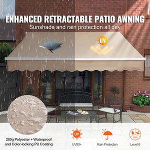 Auvent de terrasse rétractable manuel 4m x 3m en polyester résistant à l'eau, pare-soleil extérieur 8 x 7 pieds - Product Image 2