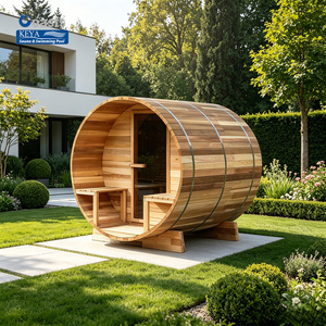 ซาวน่ากลางแจ้งทรงกระบอกไม้ซีดาร์แดงสุดล้ำสมัย พร้อมระเบียงด้านหน้า ได้รับการรับรองมาตรฐาน ETL ระบบสมาร์ท WiFi สำหรับโรงแรมบูติกในประเทศไทย - Product Image 1