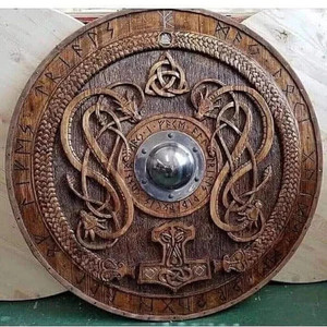 Escudo Vikingo de Metal Redondo Plateado, Decoración de Pared de Imitación Antigua, Nudos Celticos Tallados, Martillo de Thor, Yggdrasil, Decoración para el Hogar - Product Image 4