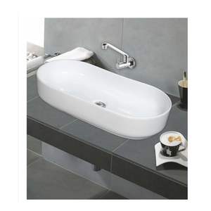 Bathroom floating sink glossy white ceramic rectangular 710x360x140mm wall hung semi pedestal kit - Product Image 5