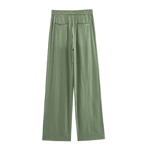 Euro minimaliste 2025 rayé coton-lin ensemble personnalisé à manches courtes chemise chemisier et jambe large pantalon 2 pièces ensemble tenue femmes 2026 - Product Image 5