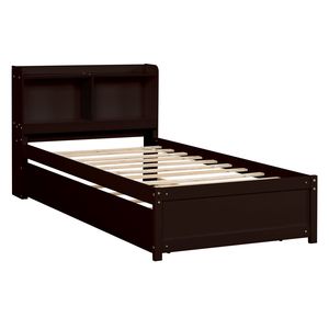 Espresso Twin <b>Bed</b> with Trundle and Bookcase for Organization and <b>Space</b> <b>Saving</b> - Product Image 3