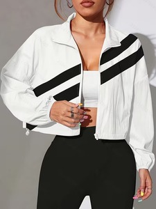 Conjunto Deportivo de Dos Piezas para Mujer, Chaqueta Corta Cortavientos |   Chaqueta con cremallera y estampado de rayas diagonales y leggings deportivos de cintura alta - Product Image 5