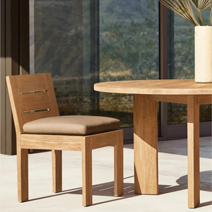 Luxury Modern Outdoor Dining <b>Table</b> Solid Teak Wood Premium Round <b>Table</b> with Elegant Rounded Edge Strong Leg Base Hotel Use - Product Image 5