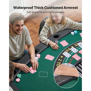 Tavolo da Poker Pieghevole da 72 Pollici per 7 Giocatori, Tavolo da Gioco Portatile Semi-Ovale da Casinò con Bordi Imbottiti e Portabicchieri - Product Image 4