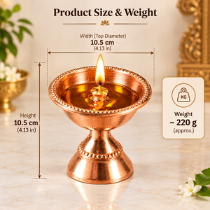 Polished Copper Diya Oil <b>Lamp</b> with Wide Bowl and Stand Traditional Pooja Deepak for Home Temple Decor Diwali Gift - Product Image 3