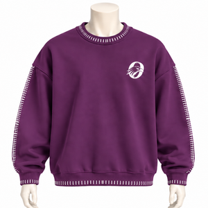 Sweat-shirt à col rond pour homme, coupe ample, manches longues, avec bordure cousue et effet vieilli, couleur prune, style streetwear décontracté et sportif - Product Image 1