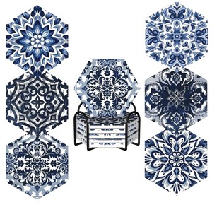 Sous-verres en bois de pin faits à la main, motifs floraux vintage, vente en gros - Product Image 4