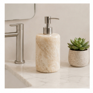 Premium Natural Beige Marble <b>Soap</b> Dispenser with Stainless Steel Pump Luxury Stone Liquid Handwash Bottle for Modern Bathroom - Product Image 2