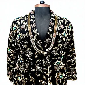 Vintage Floral Embroidered Velvet Kimono Coat Women Winter Outwear High Quality Custom <b>Sequin</b> Embellished Wrap Blazer <b>Jacket</b> - Product Image 3