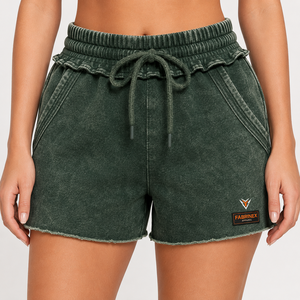 Shorts décontractés, confortables et respirants pour femmes, style streetwear, effet délavé, pour l'été, vêtements de sport, 100% coton - Product Image 1