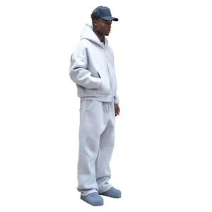 Survêtement décontracté surdimensionné pour homme, personnalisé, en coton 100% écologique, grande taille, style streetwear ample, avec sweat à capuche zippé et pantalon large – Vente en gros - Product Image 2