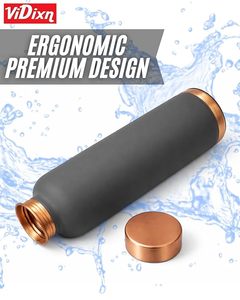 Thermos minimaliste à double paroi en acier inoxydable gris avec accents en cuivre, pour la randonnée en plein air, isolation thermique de 12 à 24 heures - Product Image 5