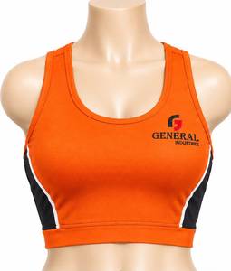 General Industries Soutien-gorge de sport pour femme, col rond, orange, color block, respirant, style débardeur - Product Image 1