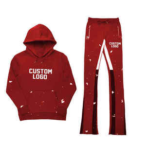 High quality Men's Jogging Suit Sets Custom logo Heavyweight Two Piece Flared Pants Sets Puff Print Sweat Suits Tracksuit - Product Image 3