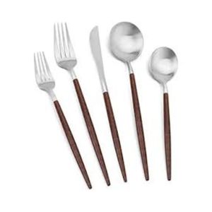 Ensemble de couverts en métal avec manche en bois, cuillère, fourchette et couteau en acier inoxydable, durable et élégant - Product Image 1