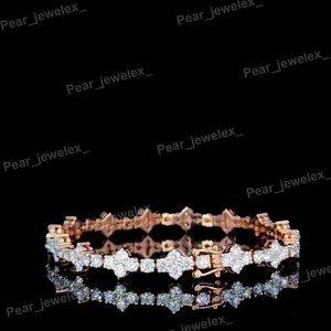 Rhodium Plated Moissanite Tennis Bracelet Womens Luxury Flower Design Round Brilliant Cut Prong Setting Wedding Jewelry Chic <b>Set</b> - Product Image 3