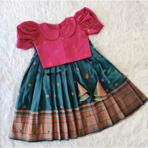 FANCY PAITHANI SEDA ZARI TEJIDO TRABAJO NIÑO LEHENGA CHOLI SKY - Product Image 1