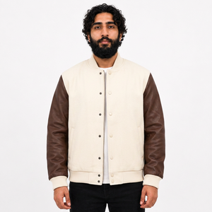 Wholesale Custom College Varsity Jacket <b>Stand</b> Collar Front Logo Heavy <b>Weight</b> Eco-Friendly 100% Wool <b>for</b> US Streetwear Brands - Product Image 1