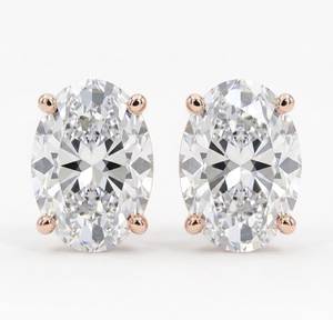 Oval Cut Diamond <b>Stud</b> Earrings 18K Solid Gold Rose Gold Plated Claw Setting GIA Certified Women's Classic Wedding Jewelry - Product Image 1