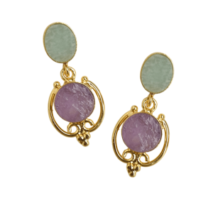 Vintage 18K <b>Gold</b> Plated Bohemian Drop <b>Earrings</b> with Amethyst and Amazonite Stone Bezel Setting Women's Gift Jewelry - Product Image 6