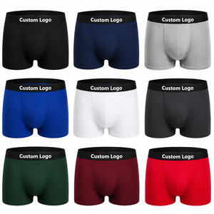 Men's Solid Color <b>Boxer</b> Briefs <b>Custom</b> Logo Wholesale OEM Cotton Underwear - Product Image 1