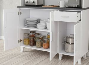 Mueble de Cocina Moderno Estilo Americano Ecológico K409, Acabado en Roble Blanco y Mármol Gris, 2+3 Puertas Acrílicas, 1 Cajón - Product Image 4