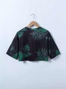 Camiseta Corta de Mujer con Estampado de Calavera Tie Dye, Corte Holgado, Manga Corta, Cuello Redondo, Estilo Gótico, para Verano - Product Image 2