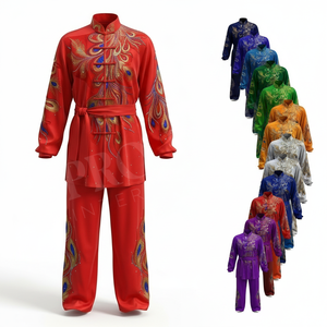Uniforme de Artes Marciales Rojo Tradicional con Bordado a Mano de Pedrería Personalizado, Traje de Kung Fu y Karate Moderno y Elegante, OEM ODM - Product Image 1