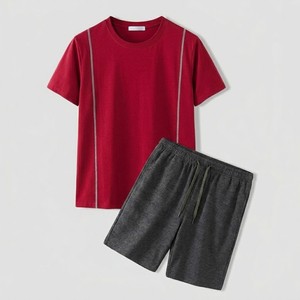 Mens Contrast Stitch <b>T</b> <b>Shirt</b> Shorts Set Premium Summer Outfit Athletic Casual Two Piece Soft Fabric Comfort Wear Custom - Product Image 1
