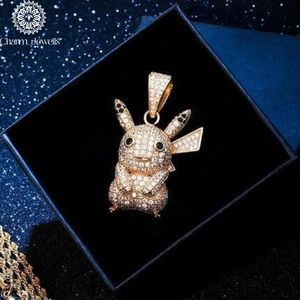 Charm_Jewells Colgante de Pikachu de Plata 925 con Moissanita, Corte Brillante Redondo, Engaste de Bisel, Chapado en Oro, Temática Hiphop, Regalo Unisex - Product Image 5