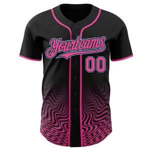 Maillot de baseball personnalisé sublimé noir rose motif vague unisexe adulte manches courtes respirant boutonné devant tenue d'équipe - Product Image 2