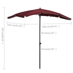 Parasol de jardin inclinable grand format rouge Bordeaux en acier et polyester avec base - Product Image 6