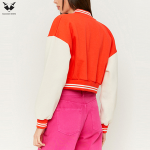 2026 Newest Red And Cream Varsity Jacket With TW Logo Embroidery Front Full Sleeve Turn Down Collar Short Length Autumn Wear - Product Image 2