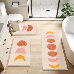 Ensemble de tapis de bain en coton abstrait moderne, 3 pièces, rectangulaires, antidérapants, avec impression floquée, design épais et touffeté, pour usage domestique - Product Image 3