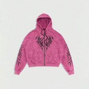 Men's Oversized Hooded Zipper Sweatshirt Black White Tribal Print Casual Fit Regular Sleeve French Terry Polyester Autumn Wear - Product Image 5