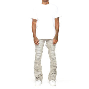 Fabricant OEM, pantalons en velours côtelé sur mesure, jeans décontractés de haute qualité, jeans déchirés vintage, jeans évasés empilés pour hommes - Product Image 2