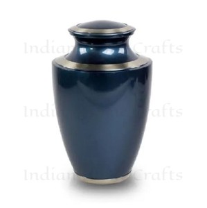 Blue Metal Cremation Urn Handmade <b>Memorial</b> <b>Keepsake</b> Casket Decorative Funeral Supply - Indian Home Crafts - Product Image 2