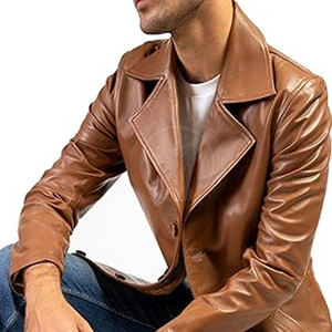 Manteau en cuir classique pour homme, style long élégant, matière confortable et durable, idéal pour les tenues d'hiver et les occasions formelles - Product Image 4