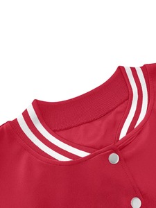 Custom Womens Cropped Varsity <b>Jacket</b> Red <b>White</b> Contrast Streetwear Snap Button OEM Design <b>Short</b> Length Solid Color Block - Product Image 5