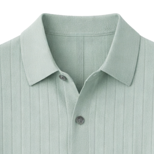 <b>Men's</b> Light Green Short Sleeve Knit <b>Cardigan</b> With Button Closure Turn-down Collar Summer Breathable Solid Color Polo Style Top - Product Image 6